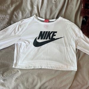 Nike white cropped long sleeve